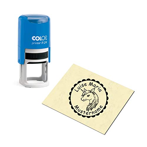Stempel Kinderstempel Einhorn Mädchen - mit persönlichem Namen Ø 24 mm von DEKO-LANDO