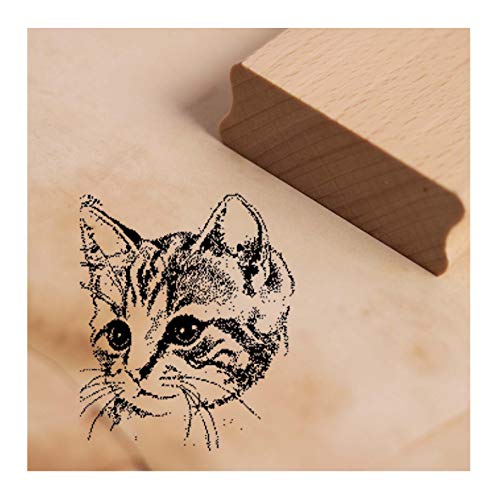 Stempel Motivstempel Katze Mietzekatze Kopf - Katzenmotiv Holzstempel ca. 38x38mm von DEKO-LANDO