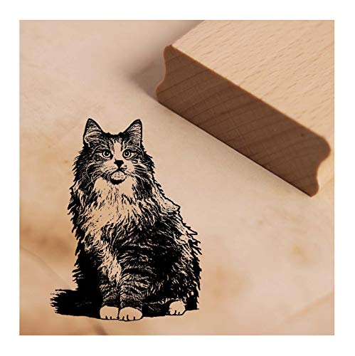 Stempel Motivstempel Katze Norweger - Katzenmotiv Holzstempel ca. 38x38mm von DEKO-LANDO