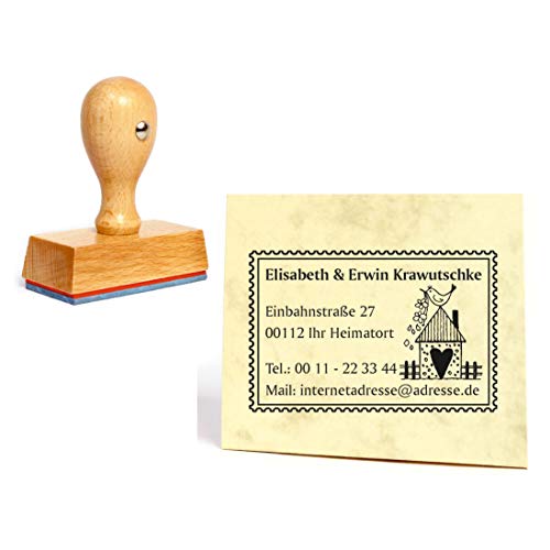 Stempel Vogelhaus Briefmarke - mit Name und Adresse 60 x 40 mm von DEKO-LANDO