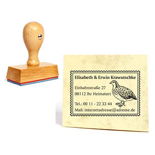 Stempel Wachtel Briefmarke - mit Name und Adresse 60 x 40 mm von DEKO-LANDO
