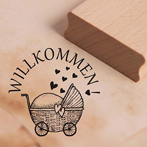 Stempel Willkommen - Baby Kinderwagen Motivstempel ca. 38 x 38 mm von DEKO-LANDO