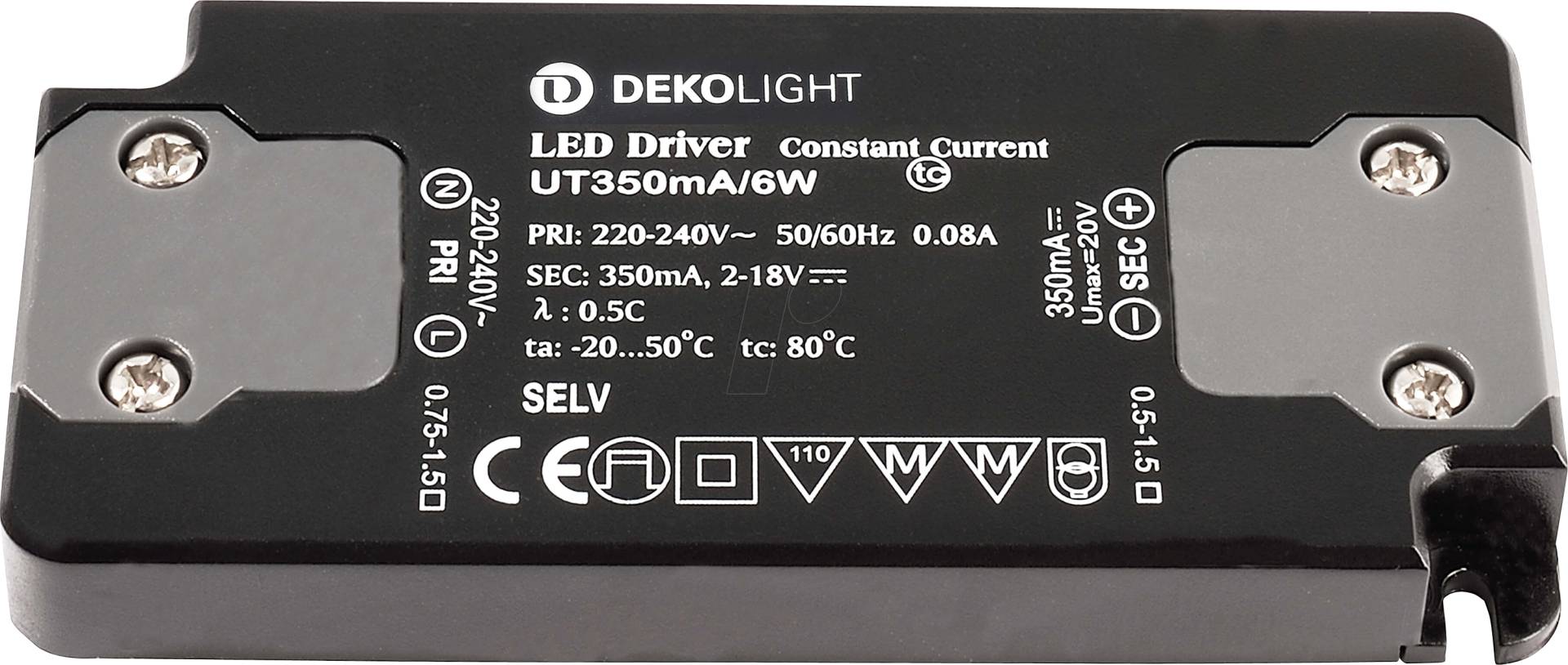 DEKO 872628 - Netzgerät (CC, DC), FLAT, CC, UT350mA/6W, 0,7-6,0 W, 220-240 V/A von DEKO-LIGHT