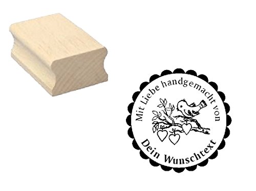 Holzstempel Motivstempel « HANDMADE STEMPEL - VOGEL MIT HERZEN » inkl. pers. WUNSCHTEXT Scrapbooking - Embossing Basteln von DEKOLANDO