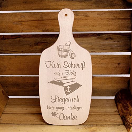 Sauna Schild saunieren Hinweisschild Gravur Holzbrett - Kein Schweiß auf´s Holz - Saunaregel Saunadeko Servierbrett 34 x 15 cm von DEKOLANDO