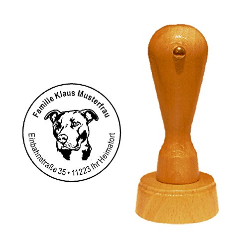 Stempel Adressstempel « American PITBULL TERRIER » Durchmesser ca. Ø 40 mm - mit persönlicher Adresse und Hund Motiv von DEKOLANDO