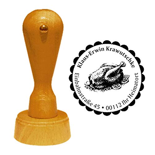 Stempel Adressstempel « BROILER » Durchmesser ca. Ø 40 mm - mit persönlicher Adresse, Motiv und Zierrand - Hähnchen Grillhähnchen Grill Stempel Adressstempel « BROILER » Durchmesser ca. Ø 40 mm - mit persönlicher Adresse, Motiv und Zierrand - Hähnchen Grillhähnchen Grill von DEKOLANDO