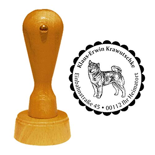 Stempel Adressstempel « SHIBA INU » Durchmesser ca. Ø 40 mm - mit persönlicher Adresse, Motiv und Zierrand - Hund Hunderasse Japan von DEKOLANDO