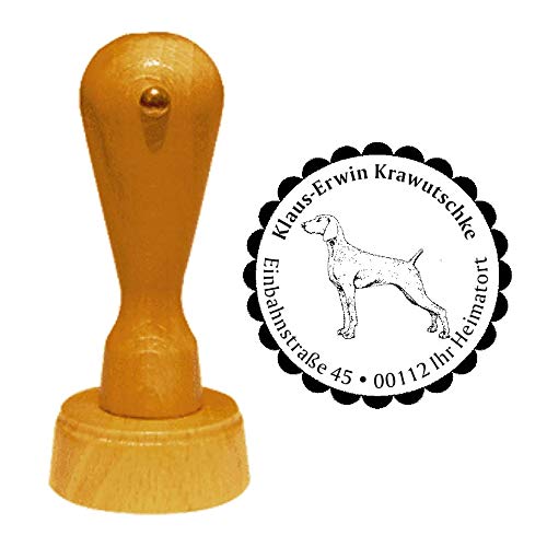 Stempel Adressstempel « WEIMARANER » Durchmesser ca. Ø 40 mm - mit persönlicher Adresse, Motiv und Zierrand - Hund Hunderasse Deutschland von DEKOLANDO