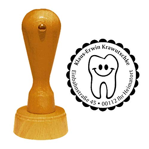 Stempel Adressstempel « ZAHNARZT » Durchmesser ca. Ø 40 mm - mit persönlicher Adresse, Motiv und Zierrand - Beruf Zahn Zähne Dentist Praxis von DEKOLANDO
