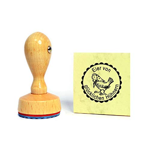 Stempel Eier von glücklichen Hühnern - Frau Henne mit Kopftuch - Wunschtext möglich - Ø 20 mm von DEKOLANDO