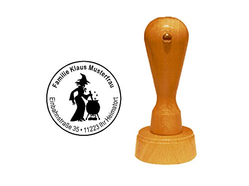 Stempel HEXE am KESSEL - mit persönlicher Adresse - Ø 40 mm von DEKOLANDO