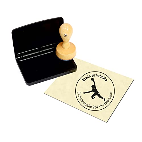 Stempel mit Kissen Handball - mit persönlicher Adresse - ca. Ø 40 mm von DEKOLANDO