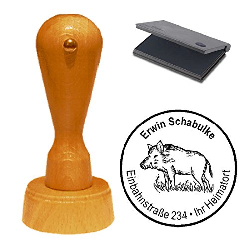 Stempel mit Kissen Kleines Wildschwein - mit persönlicher Adresse Ø 40 mm von DEKOLANDO