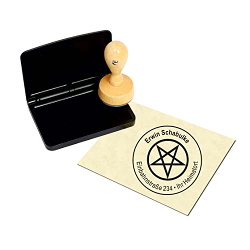 Stempel mit Kissen Pentagramm - mit persönlicher Adresse und Motiv Ø 40 mm von DEKOLANDO