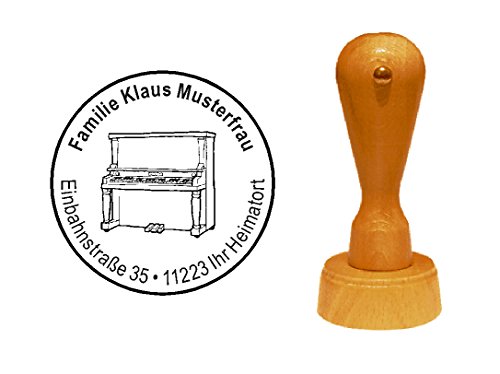 Stempel personalisiert Adressstempel Klavier Piano Pianist Instrument runder Holzstempel mit persönlicher Adresse Ø 40 mm von DEKOLANDO