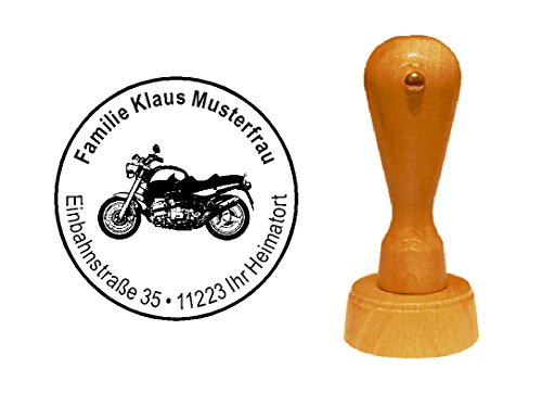 Stempel personalisiert Adressstempel Motorrad Biker Motorradfahrer runder Holzstempel mit persönlicher Adresse Ø 40 mm von DEKOLANDO