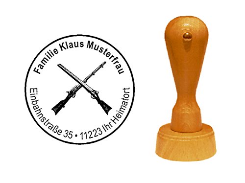 Stempel personalisiert Adressstempel Schützensport Schießen Gewehr Sportschießen runder Holzstempel mit persönlicher Adresse Ø 40 mm von DEKOLANDO