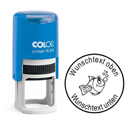 Taucherstempel « LUSTIGER FISCH » Abdruck ca. Ø 24 mm - Stempel für Taucher mit persönlichem Namen, Motiv & Tauchspruch - Fische von DEKOLANDO