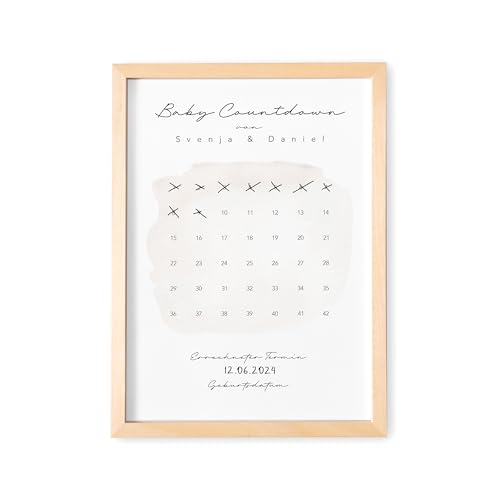 Babycountdown personalisierter Baby Countdown Kalender mit Namen Geschenk zur Schwangerschaft Poster Geschenkidee werdende Eltern DIN A4 Boho (mit oder ohne Rahmen) von DEL MÀ Unique & Personal