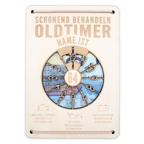 DEL MÀ Unique & Personal Geburtstagskarte Geburtstag Oldtimer Schonend behandeln personalisiert Geldverpackung Geld Geburtstagsgeschenk Geschenkkarte aus Holz 12x17 cm (Alter wählbar) von DEL MÀ Unique & Personal
