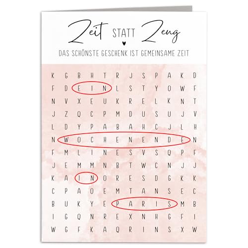 DEL MÀ Unique & Personal Zeit statt Zeug Gutschein zum selber ausfüllen personalisierte Geburtstagskarte Rätsel Geburtstag Geschenkkarte 10,5 x 14,8 cm von DEL MÀ Unique & Personal