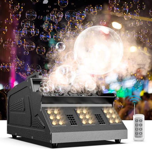 1500W Nebelmaschine mit Fernbedienung Seifenblasenmaschine Seifenblasen Maschine Bubble Double Maker Seifenblasenhersteller 18 LEDs Mit Farbwechsel für Outdoor Party Hochzeit Halloween Weddings von DELIBANG