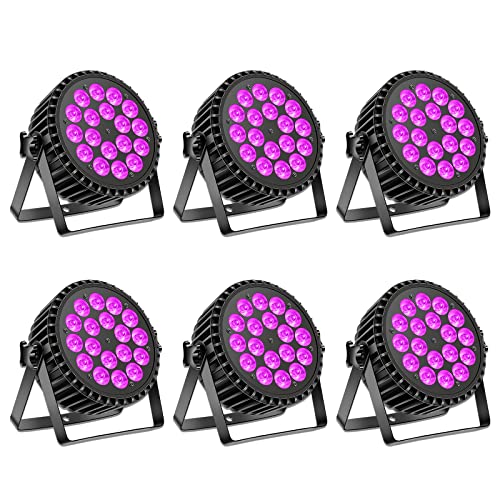 200W Par LED Scheinwerfer RGBW UV Schwarzlicht Strahler, 18 LED Bühnenlicht Partylicht DMX512 für Party, Bar, Weihnachten, Halloween, Hochzeit (6 Stücke) von DELIBANG