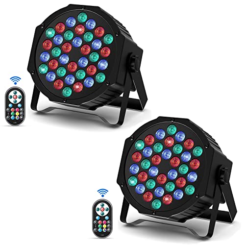 2er Pack 36 LED Par Strahler Bühnenlicht DMX RGB mit Fernbedienung Par Scheinwerfer Disco Licht mit Halterung Auto/Sound/Meister-Sklave Partylichter für DJ Bar Stage Halloween Weihnachten von DELIBANG