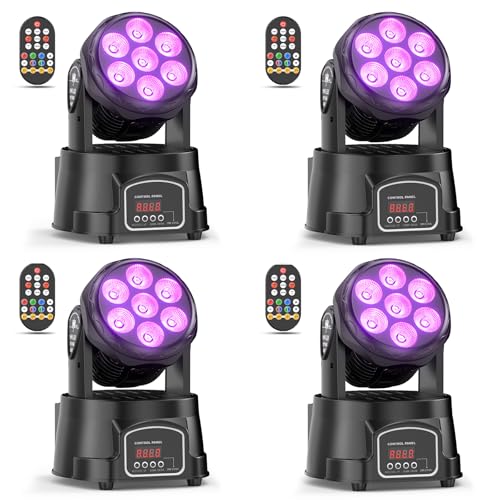 4er Pack 70W Mini Moving Head Wash mit Fernbedienung DMX512 RGBW LED Spot DJ Partylicht für Disco, Bar, Club, Hochzeit Deutsches Inventar von DELIBANG