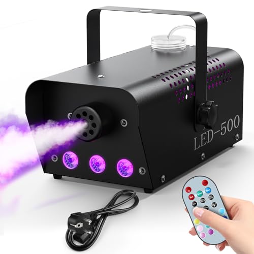 500W Nebelmaschine, DELIBANG RGB LED Rauchmaschinen mit Fernbedienung, 400ml Kraftstofftankkapazität, Lichteffekte für Hochzeit,DJ,Party, Disco Club Bühneneffekt von DELIBANG