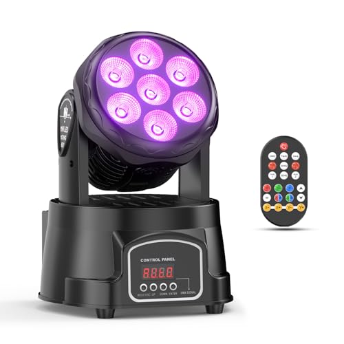 7X15W Moving Head Wash Mini Bühnenlicht dmx512 RGBW Lichteffekte 5 Steuerungsmodus Spot DJ Partylicht mit Fernbedienung Geeignet für Disco, Bar, Club, Hochzeit von DELIBANG