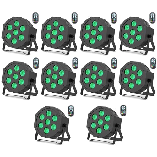DELIBANG 10PCS RGBW LED Par Strahler, 7 LED Par Scheinwerfer Bühnenlicht Partylicht Lichteffekte mit Fernbedienung für Disco DJ Party Hochzeit Weihnachten Haloween von DELIBANG