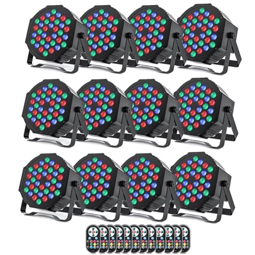 DELIBANG 12 Stück 36 LED Par Scheinwerfer, RGB Bühnenlicht DMX Disco licht mit Fernbedienung, Effektstrahlermit Sound-Aktivierungs Kontrolle für DJ Bar Hochzeit Halloween Weihnachten von DELIBANG