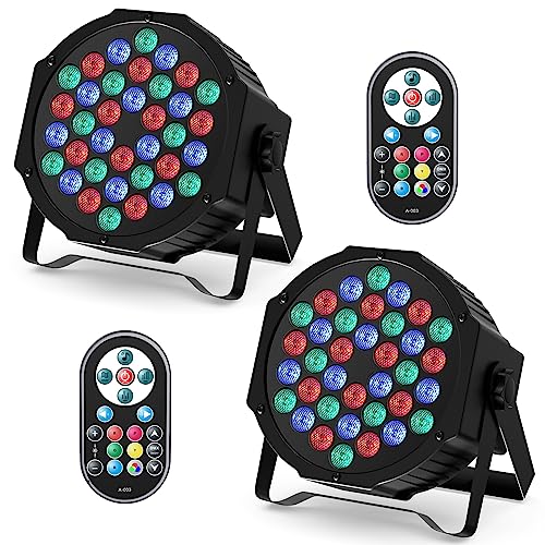 DELIBANG 2 Stück 36 LED Par Scheinwerfer, RGB Bühnenlicht DMX Disco licht mit Fernbedienung, Effektstrahlermit Sound-Aktivierungs Kontrolle für DJ Bar Hochzeit Halloween Weihnachten von DELIBANG