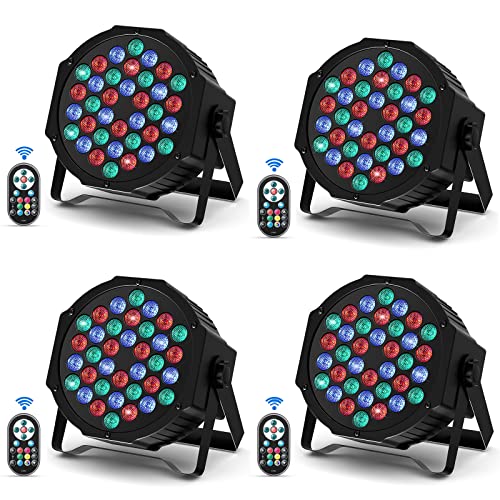 DELIBANG 4 Stück 36 LED Par Scheinwerfer, RGB Bühnenlicht DMX Disco licht mit Fernbedienung, Effektstrahlermit Sound-Aktivierungs Kontrolle für DJ Bar Hochzeit Halloween Weihnachten von DELIBANG