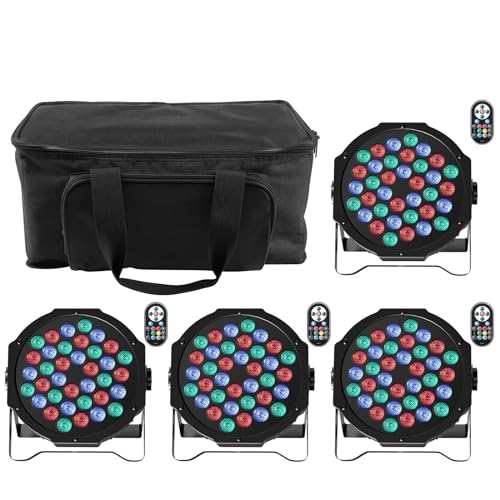 DELIBANG 4 Stück 36 LED Par Scheinwerfer mit Bag, RGB Bühnenlicht DMX Disco licht mit Fernbedienung, Effektstrahlermit Sound-Aktivierungs Kontrolle für DJ Bar Hochzeit Halloween Weihnachten von DELIBANG