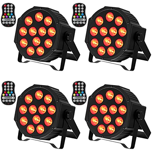 DELIBANG 4PCS Wiederaufladbar RGBW LED Par Scheinwerfer, 12 LED Strahler Akku mit Fernbedienung Timing, Bühnenlicht Effektstrahler DMX für Outdoor Party Bar Bühne Hochzeit Weihnachten von DELIBANG