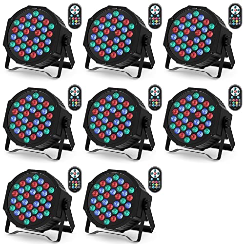 DELIBANG 8 Stück 36 LED Par Scheinwerfer, RGB Bühnenlicht DMX Disco licht mit Fernbedienung, Effektstrahlermit Sound-Aktivierungs Kontrolle für DJ Bar Hochzeit Halloween Weihnachten von DELIBANG