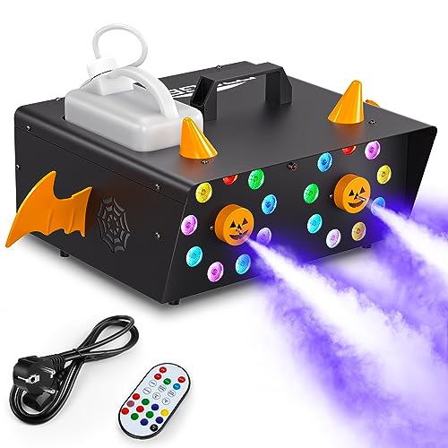 Nebelmaschine, DELIBANG 1500W Doppeldüse Nebelmaschine mit 18 LEDs RGB Bühneneffektgerät mit Fernbedienung für DJ Party Bühne Show Bar Weihnachten Halloween von DELIBANG