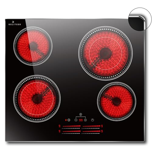 DELITEER Ceramic Hob 4 Zones, Electric Hob with Metal Frame, Built-in Glass Ceramic Hob, 60CM, 6600W, Independent Heating Zone Slider Touch Control with Dual Zone, Safety Lock, Timer DELITEER Ceramic Hob 4 Zones, Electric Hob with Metal Frame, Built-in Glass Ceramic Hob, 60CM, 6600W, Independent Heating Zone Slider Touch Control with Dual Zone, Safety Lock, Timer von DELITEER