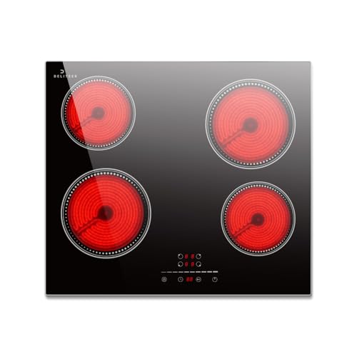 DELITEER Ceramic Hob 4 Zone Electric Ceramic Hob 6000W, Built-in Electric Hob, 59cm Ceramic Cooktop with Metal Frame, Safety Lock, Timer, 9 Power Level, 220V von DELITEER