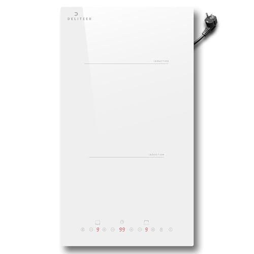 DELITEER Induktionskochfeld 2 Platten mit Stecker, Kochfeld Weiß Autark, 30CM Einbau Induktionskochplatte, Unabhängige Touch-Steuerung, Boost, Sicherheitssperre, Herdplatte 2 Kochfelder, 220-240V von DELITEER