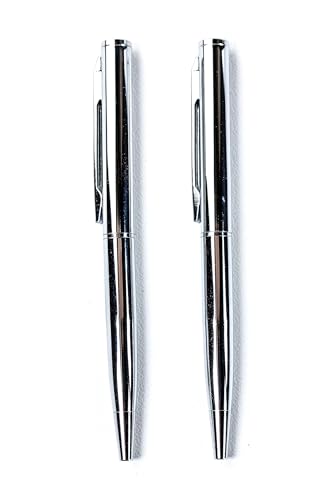 DELMON VARONE - 2 x Ersatz Mini Drehkugelschreiber aus Metall in Sibler - Kleiner Kugelschreiber mit schwarzer Tinte - Länge 10cm, Durchmesser 7mm DELMON VARONE - 2 x Ersatz Mini Drehkugelschreiber aus Metall in Sibler - Kleiner Kugelschreiber mit schwarzer Tinte - Länge 10cm, Durchmesser 7mm von DELMON VARONE - FINE LEATHERGOODS MADE IN GERMANY
