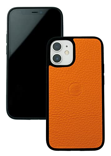 DELMON VARONE - Leder und Silikon Schutzhülle kompatibel mit iPhone 12 Pro Max - Echtleder Hülle in Orange - Handyhülle dünn, stoßfest & rutschfest - Damen & Herren Smartphone Case für Rundumschutz von DELMON VARONE - FINE LEATHERGOODS MADE IN GERMANY