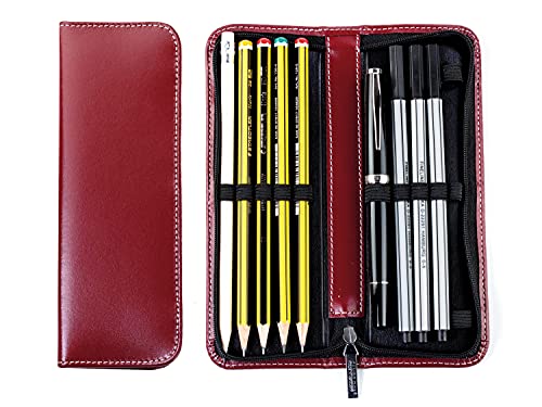 DELMON VARONE - Lehrer Schreibgeräteetui Cambridge Top Grain Leder Rot - Stifteetui mit Reißverschluss für 10 Schreibgeräte - Federmäppchen Etui groß für hochwertige Kugelschreiber, Stifte & Füller von DELMON VARONE - FINE LEATHERGOODS MADE IN GERMANY
