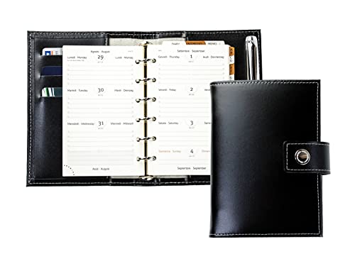 DELMON VARONE - Mini Pocket A6 Kalender 2025 Cambridge Top Grain Leder schwarz - Terminkalender Ringbuch & A-Z Telefonregister - Organizer Terminplaner mit Wochenansicht (1 Woche auf 2 Seiten) von DELMON VARONE - FINE LEATHERGOODS MADE IN GERMANY