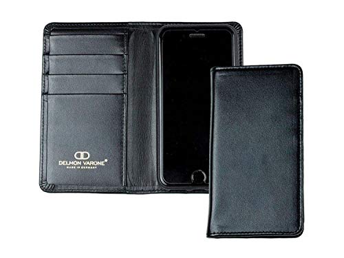 DELMON VARONE - Personalisierbare Hülle kompatibel mit iPhone 15 Boxcalf Leder Schwarz, Premium Handyhülle mit Geldfach & Kartenfach, Smartphone Case für Damen & Herren, Echtleder Handy Schutzhülle von DELMON VARONE - FINE LEATHERGOODS MADE IN GERMANY