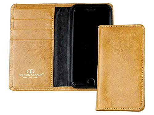 DELMON VARONE - Personalisierbare Hülle kompatibel mit iPhone 15 Pro Vintage Leder Braun, Premium Smartphone Lederhülle mit Smart Cover & Kartenfach, Handy Klappcase als Geschenk für Deine Liebsten von DELMON VARONE - FINE LEATHERGOODS MADE IN GERMANY