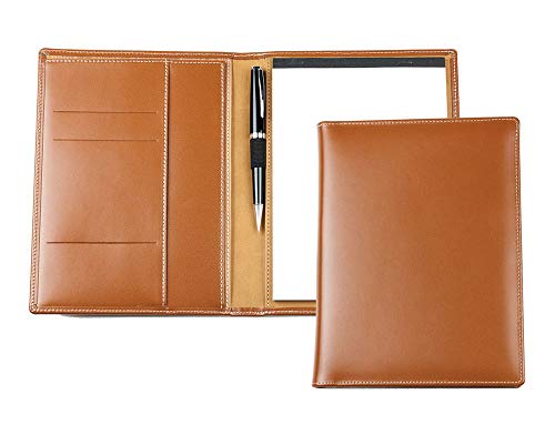 DELMON VARONE - Personalisierbare Schreibmappe DIN A5 aus Cambridge Top Grain Leder braun, Organizer Konferenzmappe mit Notizblock, Stiftschlaufe & Einsteckfächer, Elegante Echtleder Geschäftsmappe von DELMON VARONE - FINE LEATHERGOODS MADE IN GERMANY